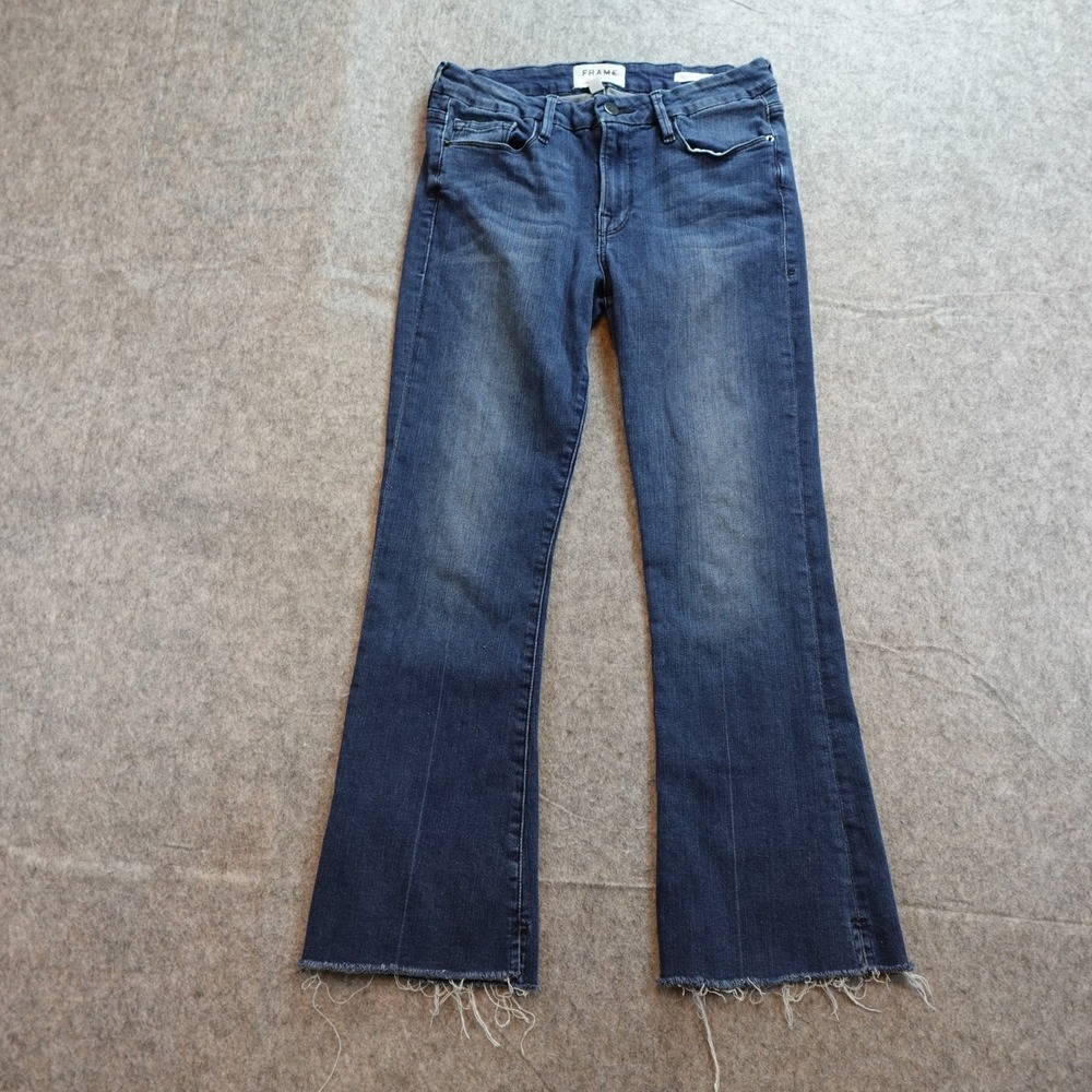 Frame Jeans Womens 27 Blue Le Crop Mini Boot Denim Topsail Raw Hem